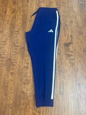adidas Men’s Navy Joggers with White Side Stripe Size XL